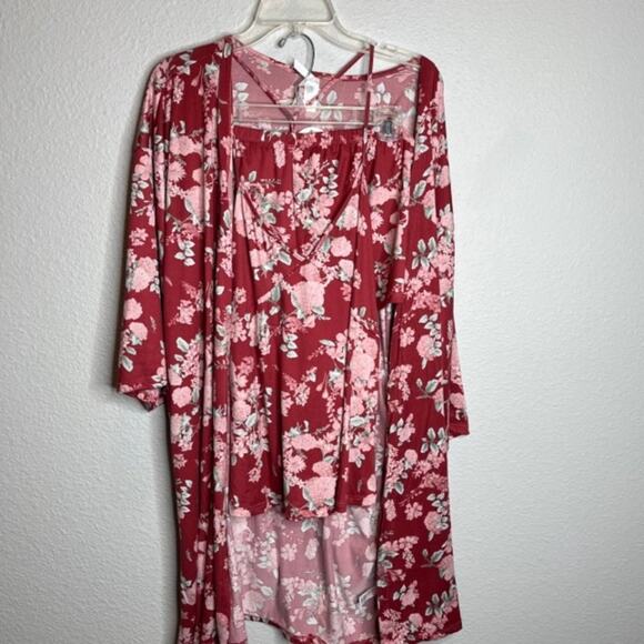 Flora Nikrooz Jacqueline Travel Set Sz L Brick Floral 3 Pc Robe Cami Shorts NEW - Picture 7 of 15